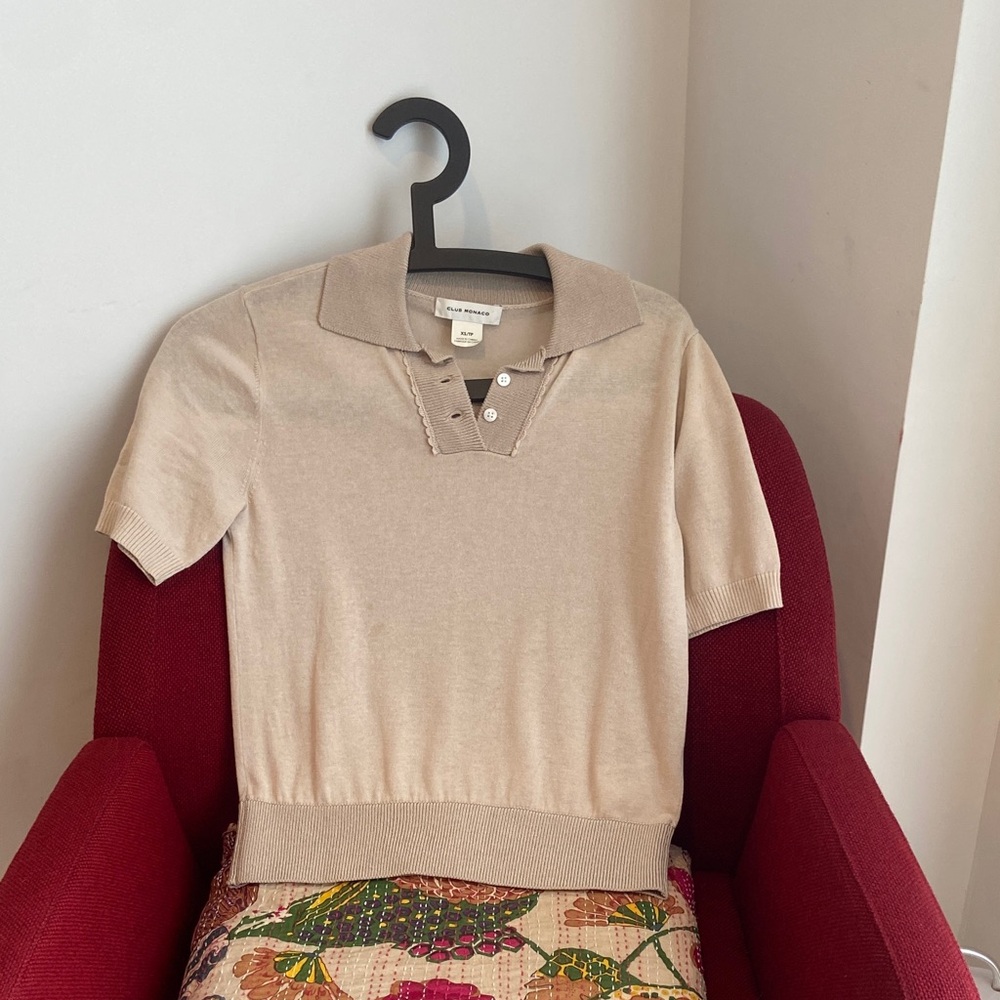 Beige Short Sleeve Polo Sweater